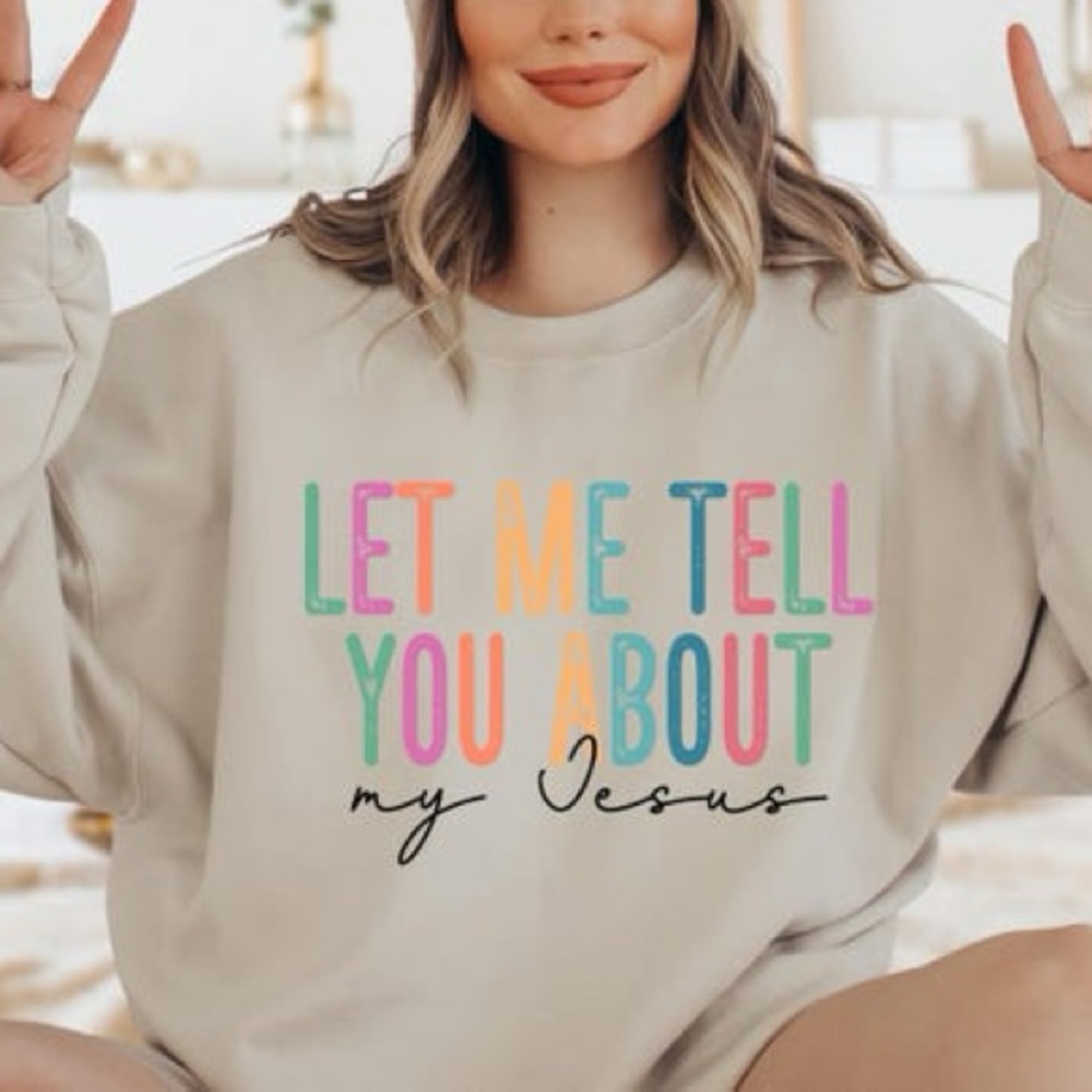Beige Graphic Sweatshirt with Colorful Text